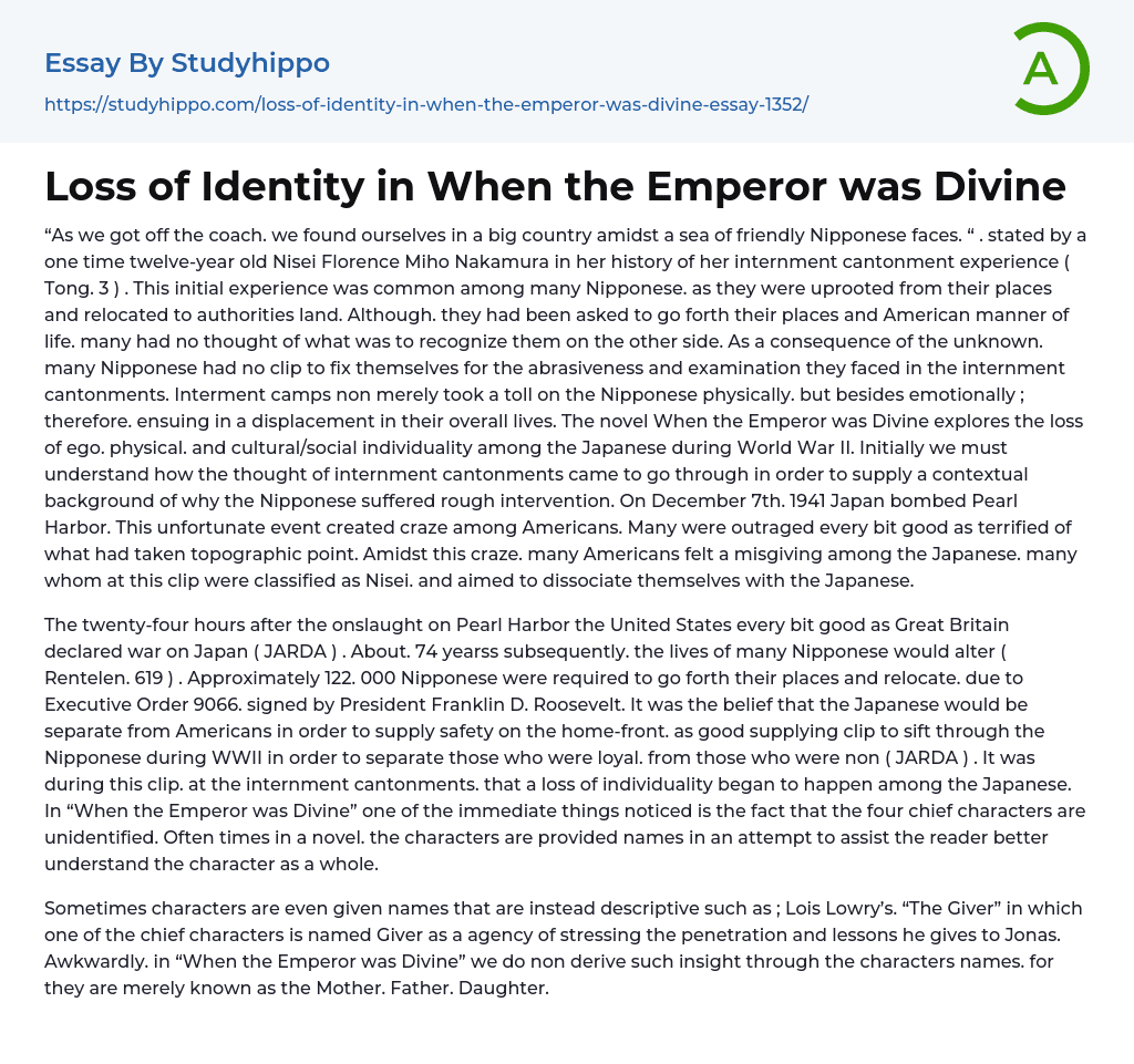 Loss of Identity in When the Emperor was Divine Essay Example