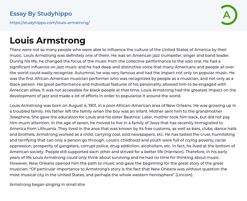 Louis Armstrong Essay Example