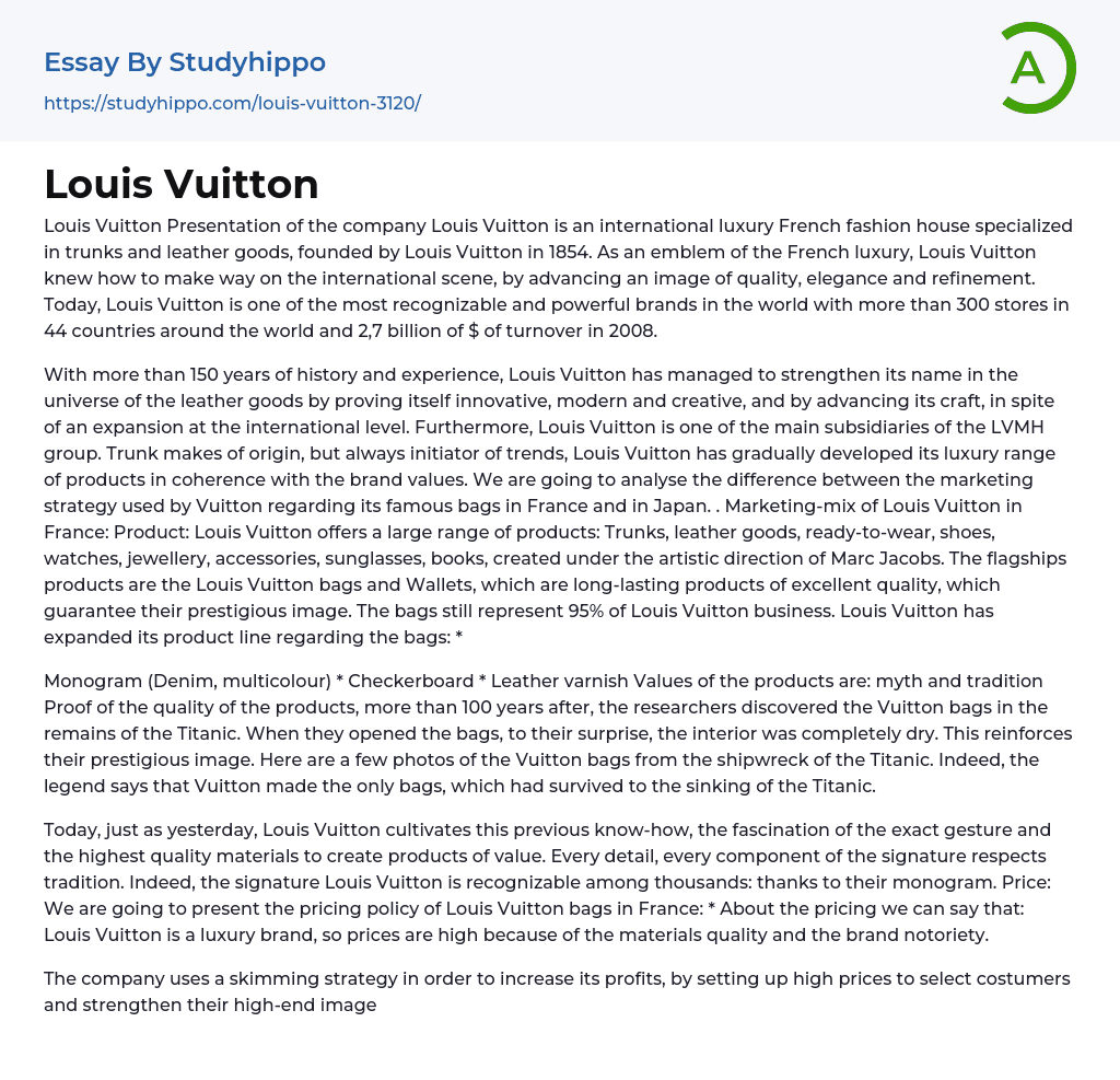 Louis Vuitton Essay Example