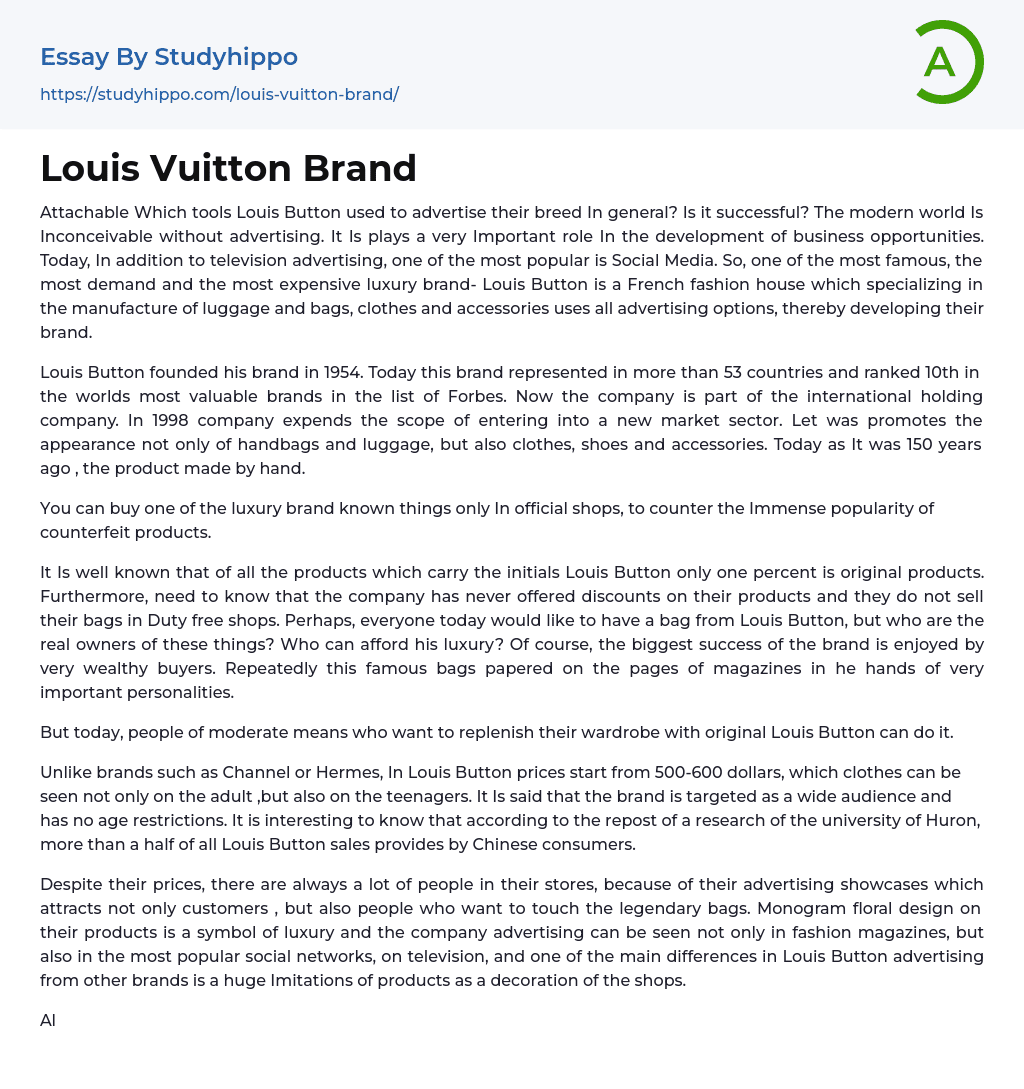 Louis Vuitton Brand Essay Example