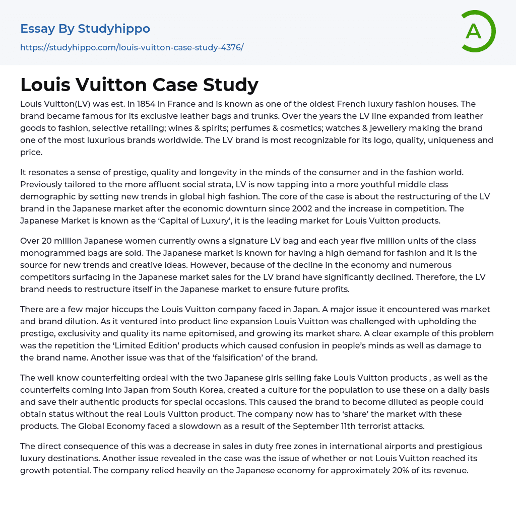 Louis Vuitton Case Study Essay Example