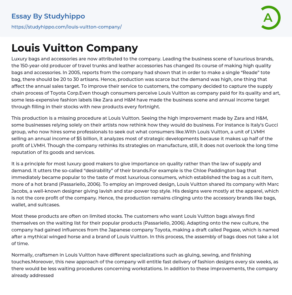 Louis Vuitton Company Essay Example