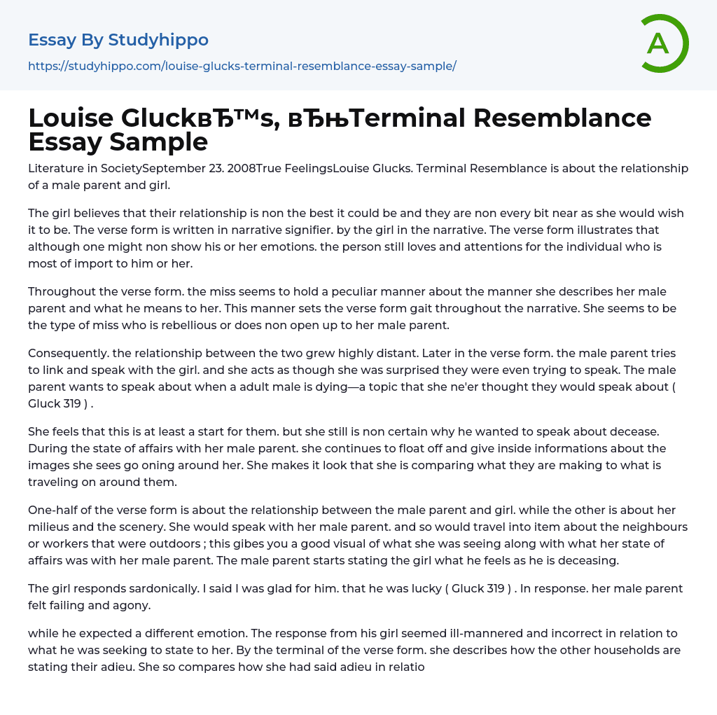 Louise Glucks: Terminal Resemblance Essay Example