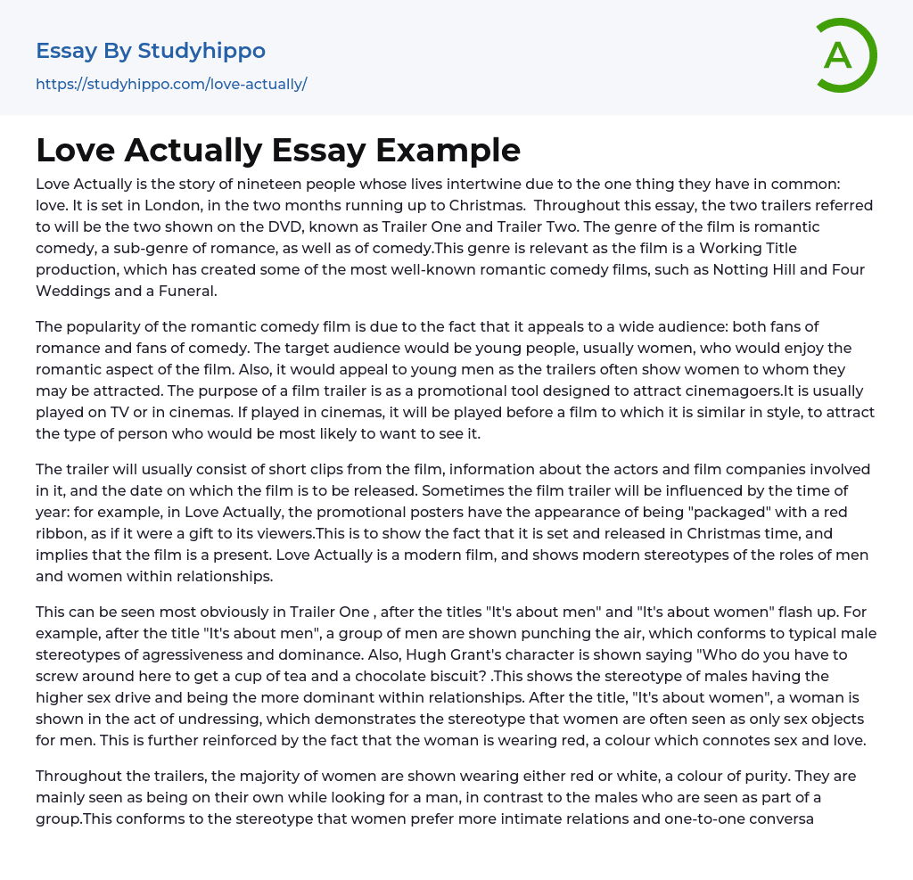 Love Actually Essay Example