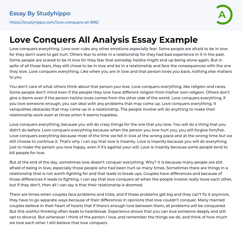 Love Conquers All Analysis Essay Example