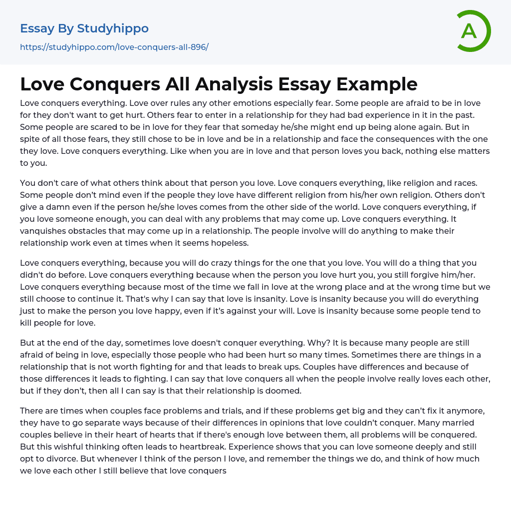 Love Conquers All Analysis Essay Example StudyHippo