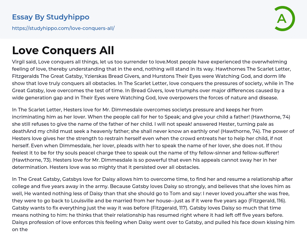 Love Conquers All Essay Example