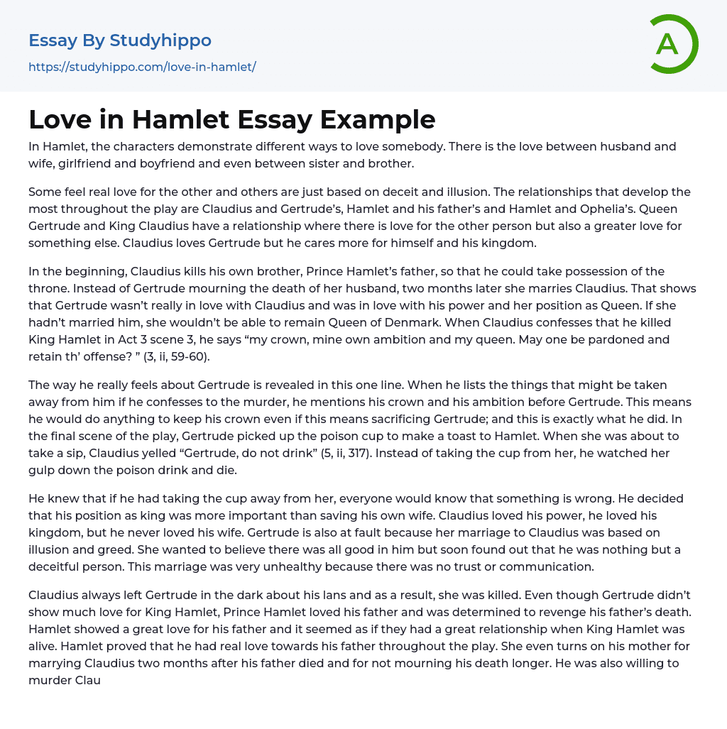 Love in Hamlet Essay Example