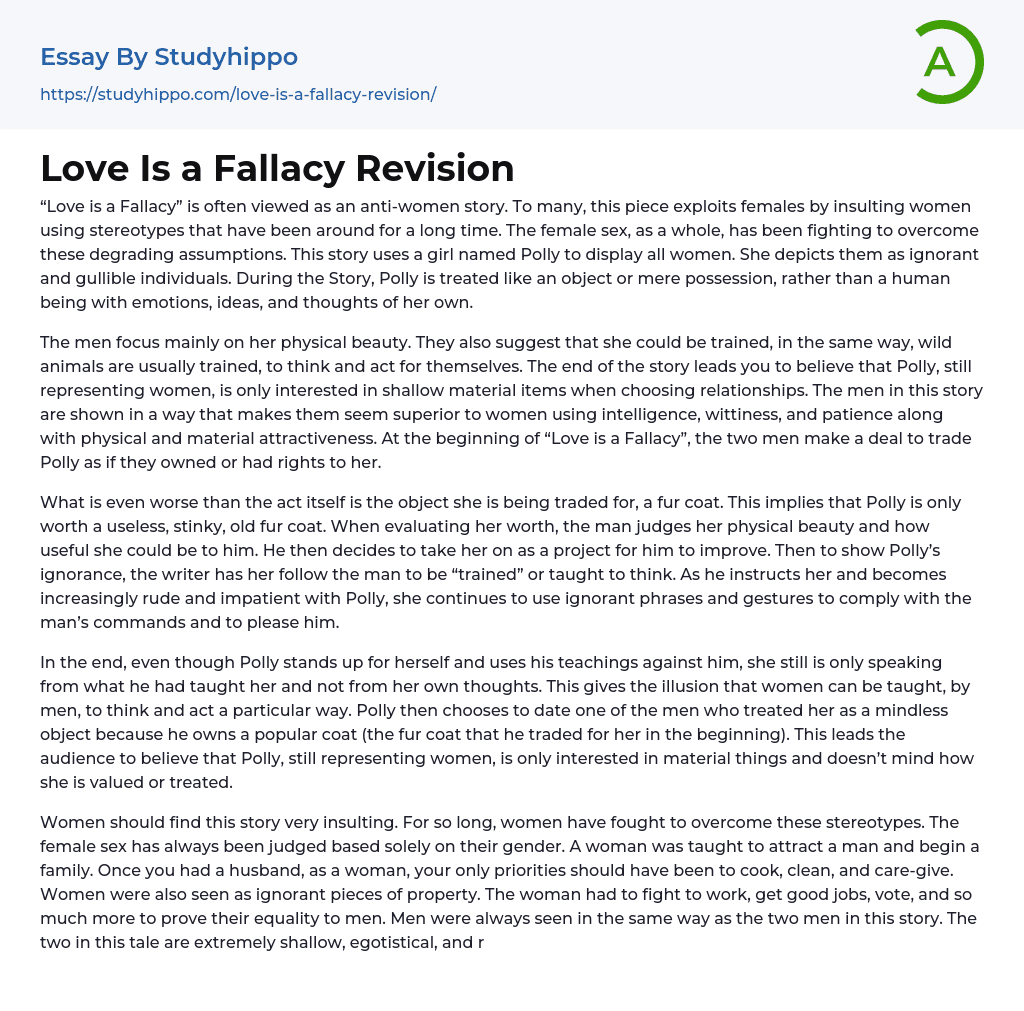 Love Is a Fallacy Revision Essay Example