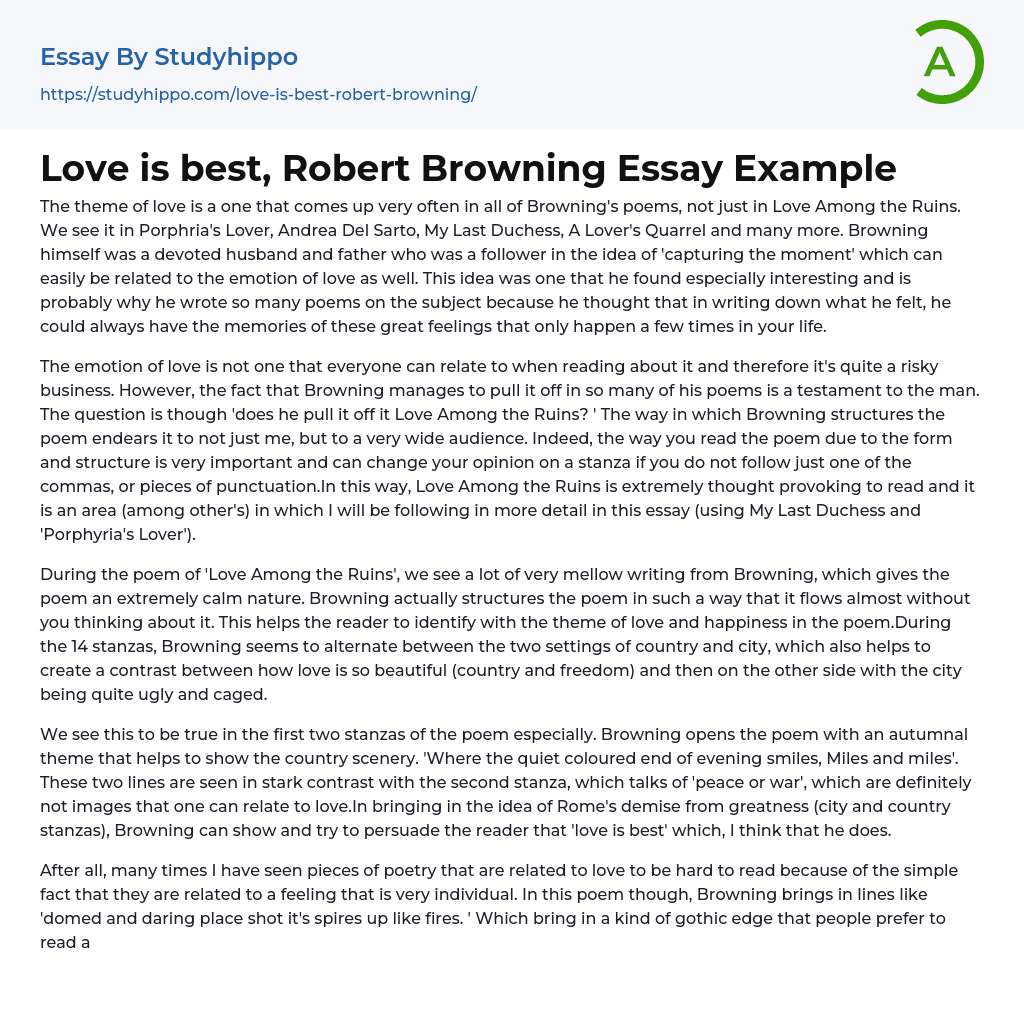 Love is best, Robert Browning Essay Example