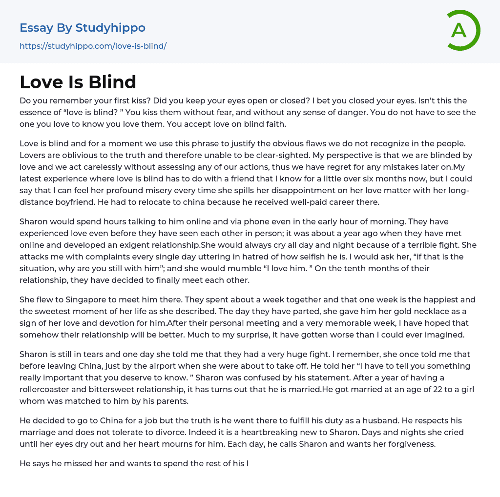 Love Is Blind Essay Example