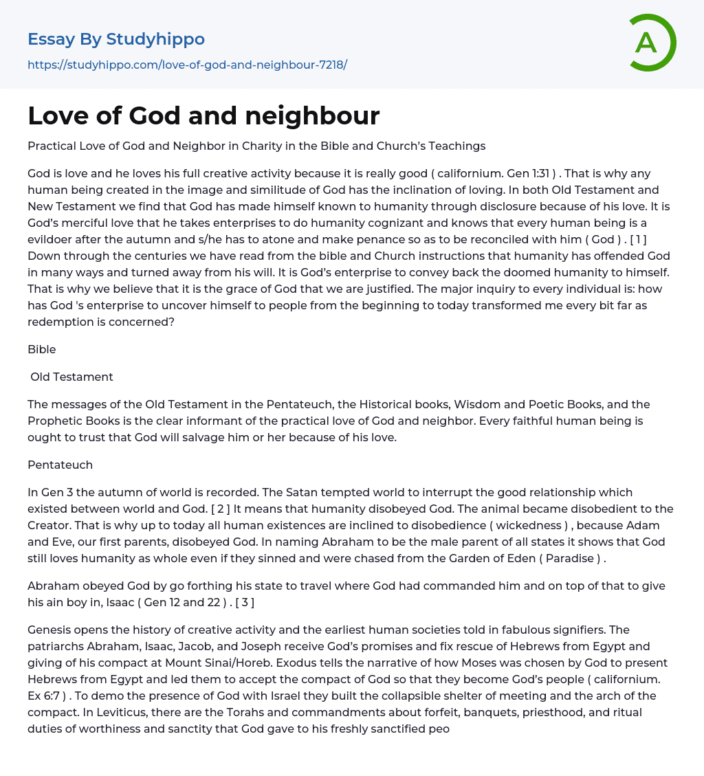 Love of God and neighbour Essay Example