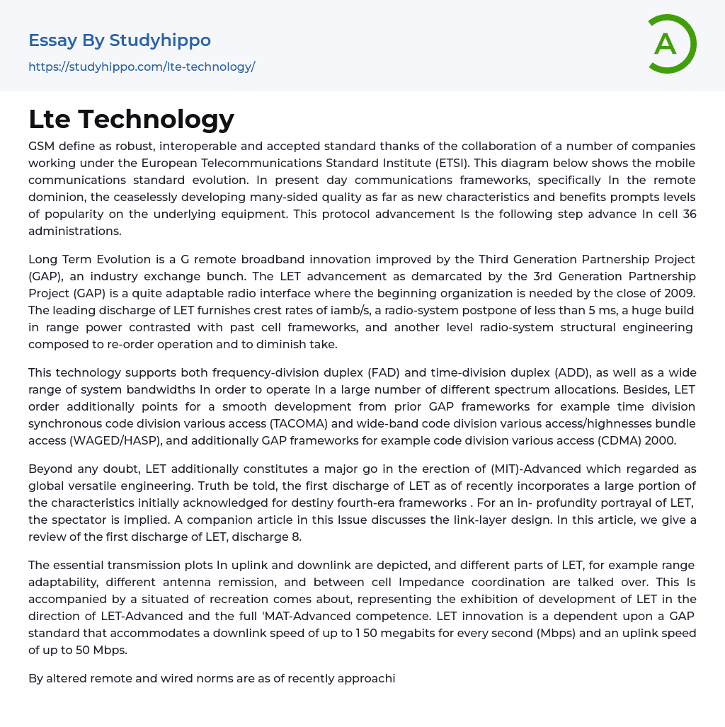 Lte Technology Essay Example