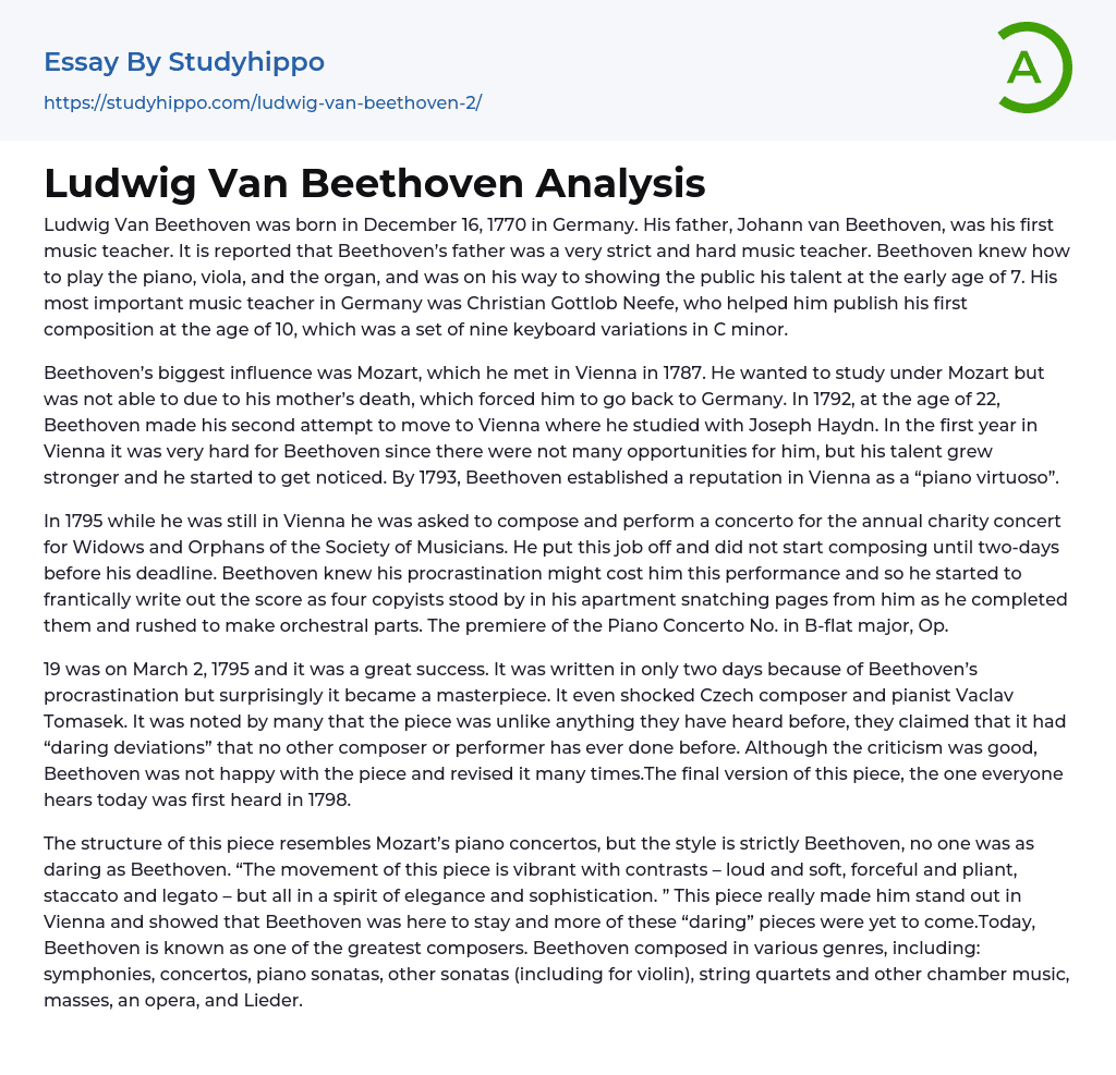 Ludwig Van Beethoven Analysis Essay Example