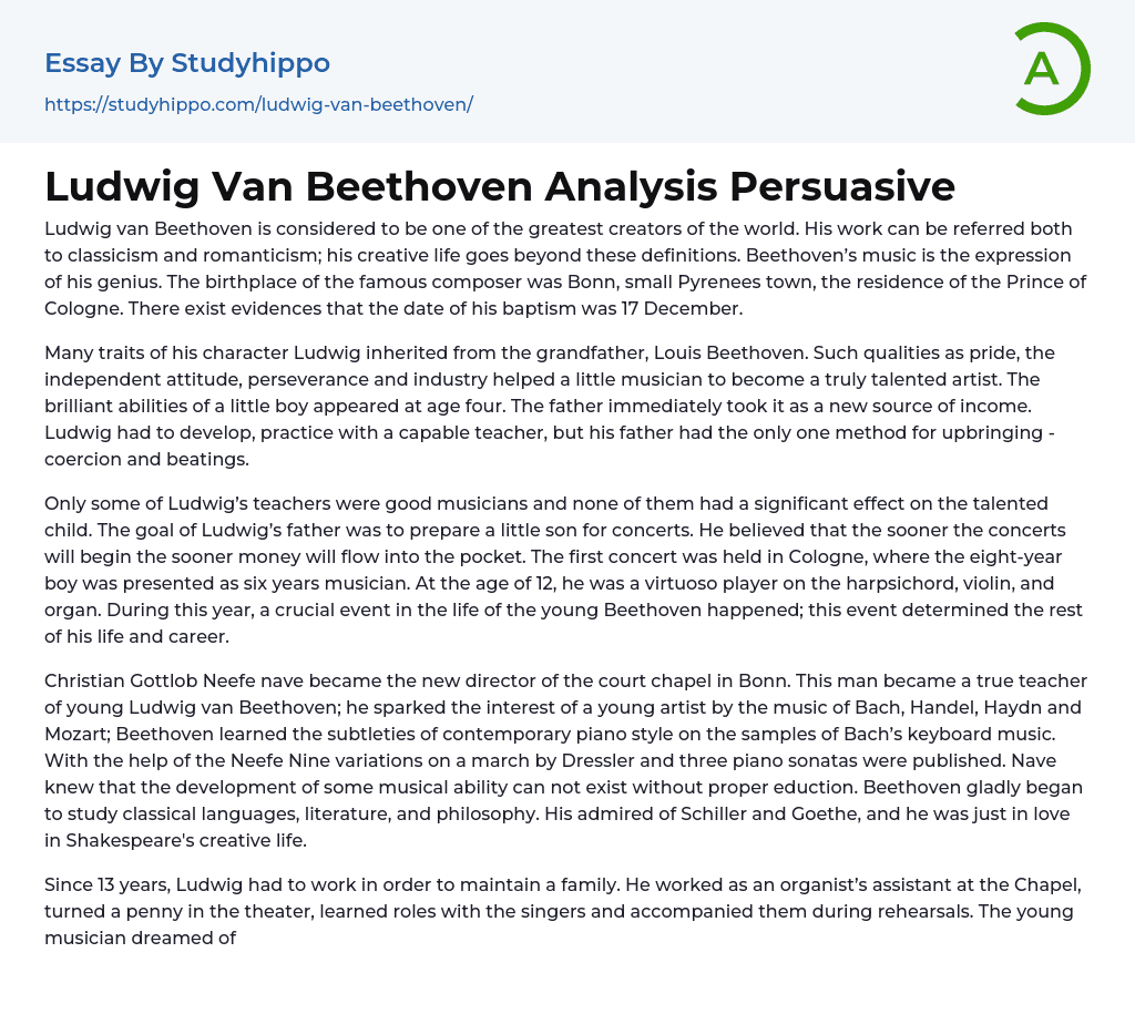 Ludwig Van Beethoven Analysis Persuasive Essay Example