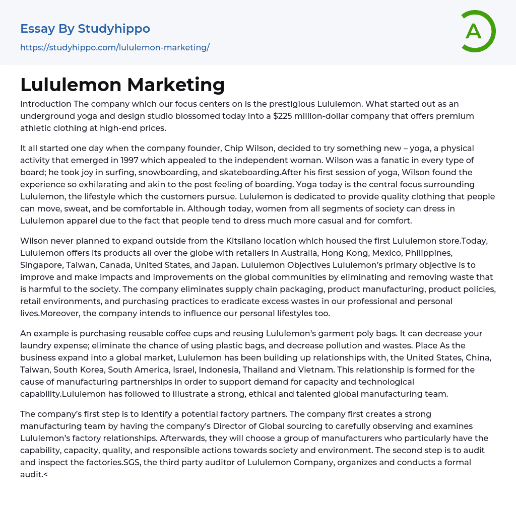 Lululemon Marketing Essay Example