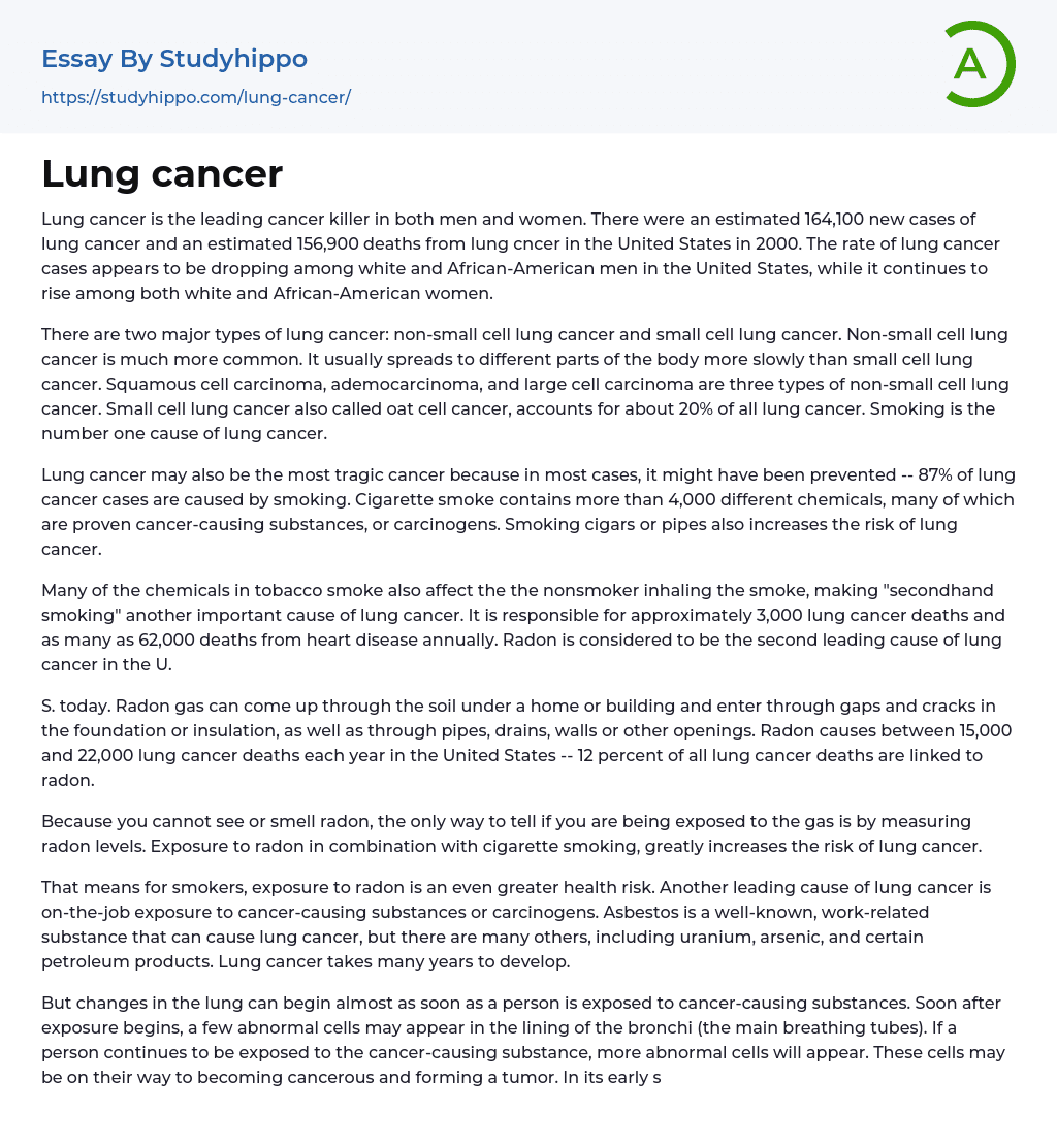 Lung cancer Essay Example