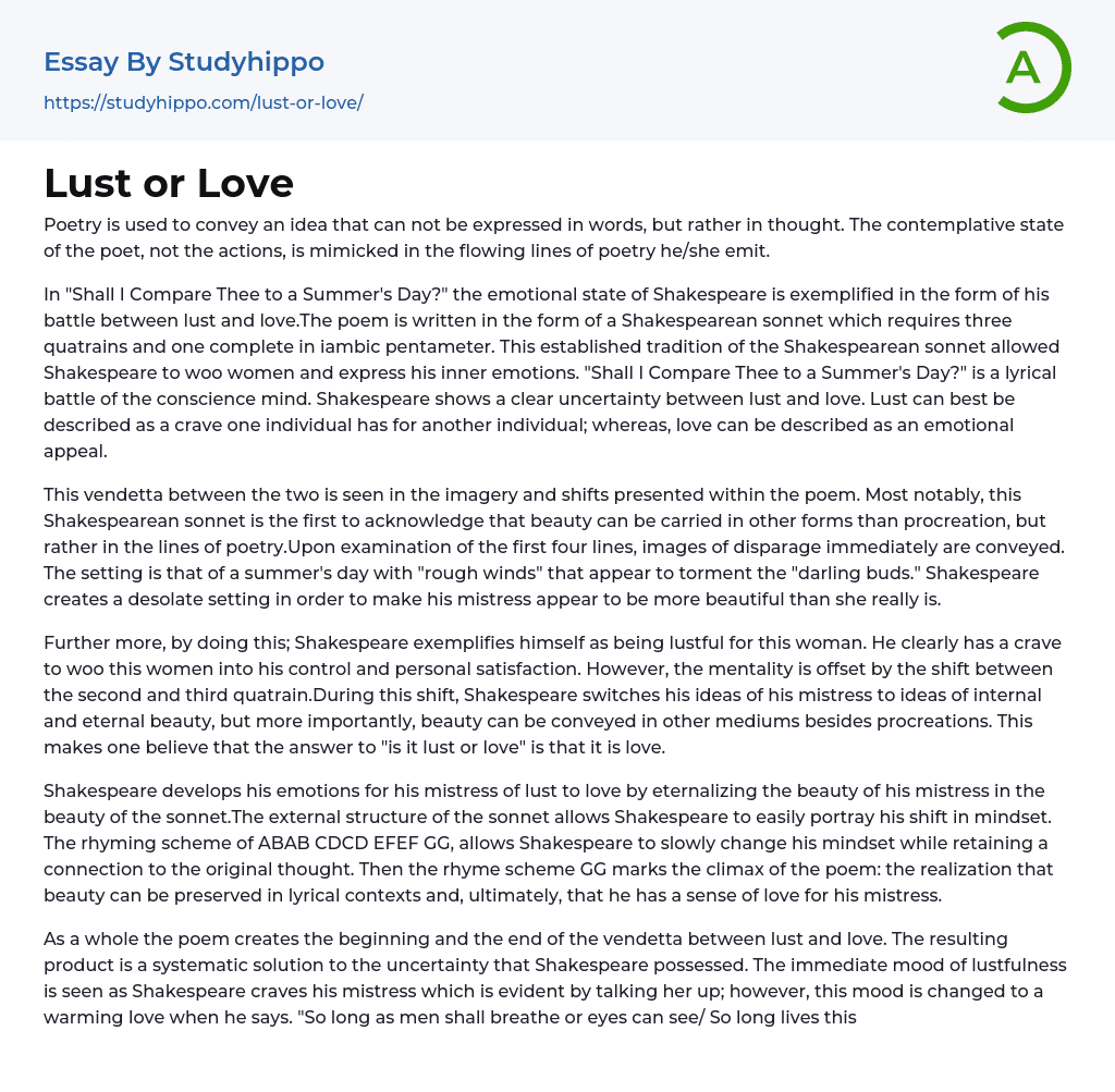 Lust or Love Essay Example