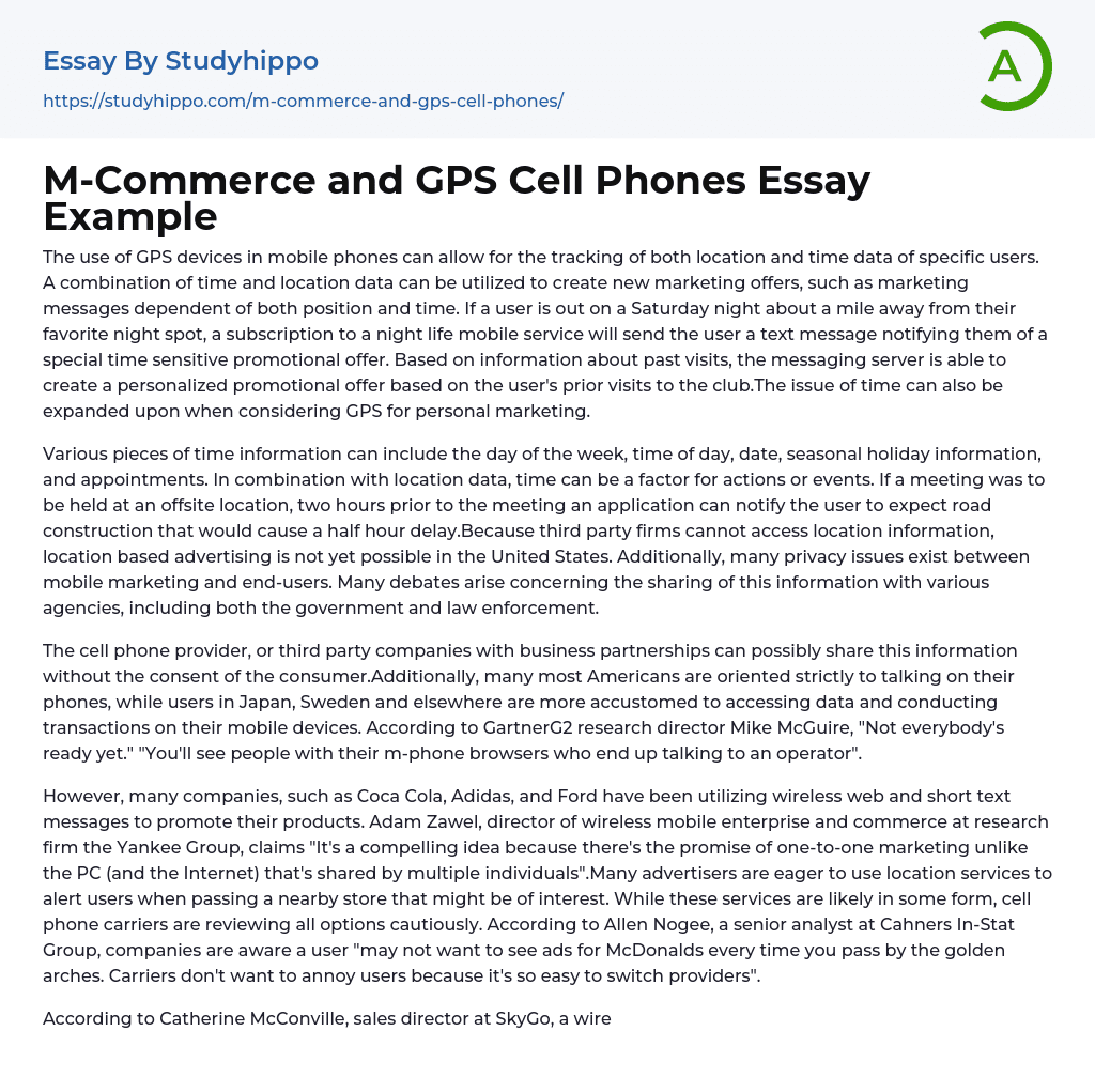 M-Commerce and GPS Cell Phones Essay Example