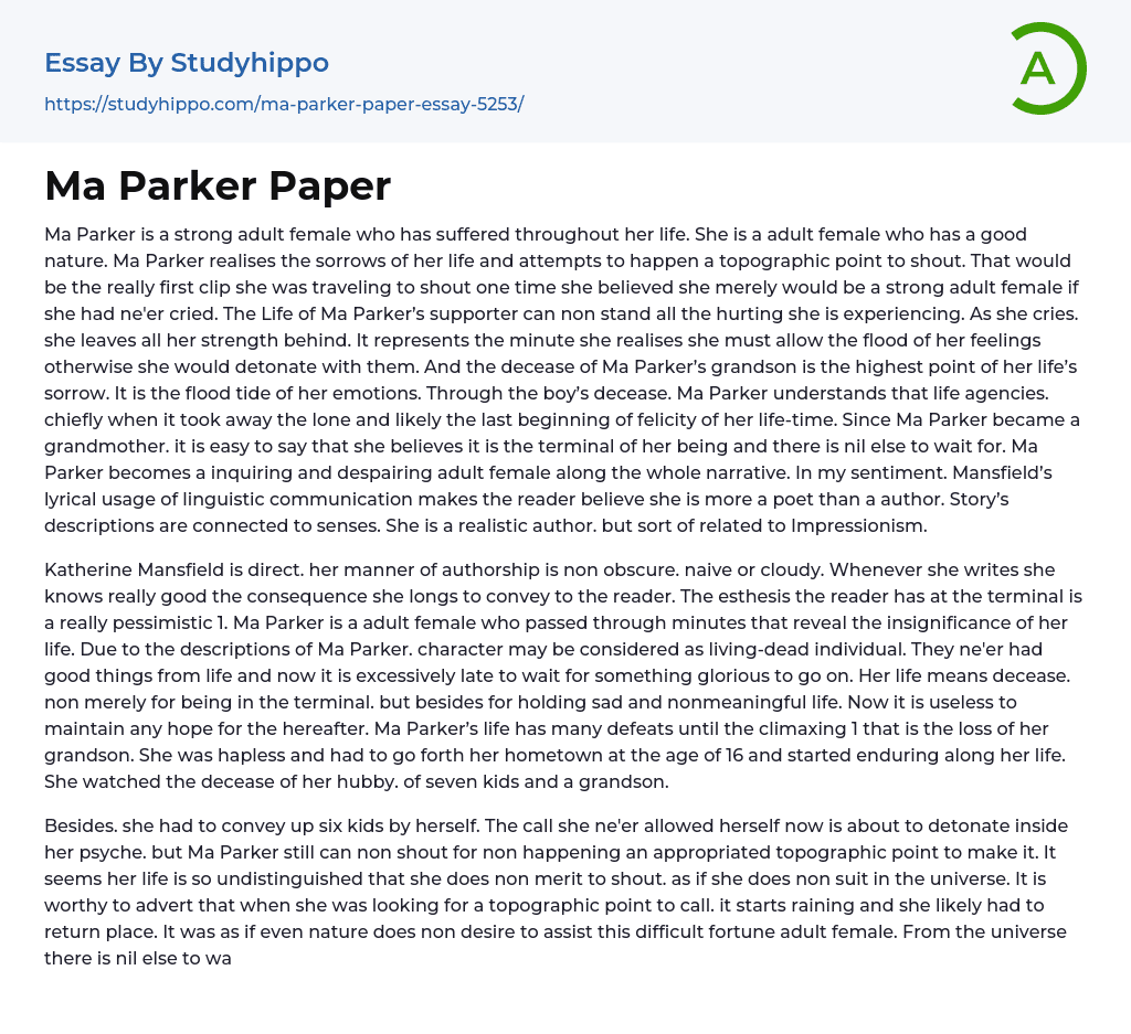 Ma Parker Paper Essay Example