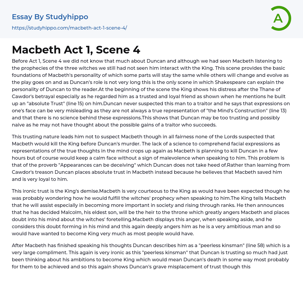 Macbeth Act 1, Scene 4 Essay Example
