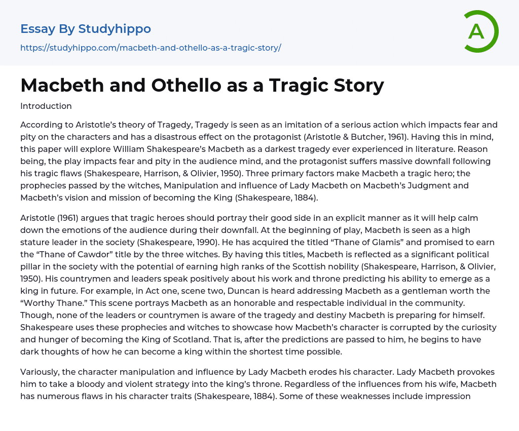 Macbeth and Othello as a Tragic Story Essay Example