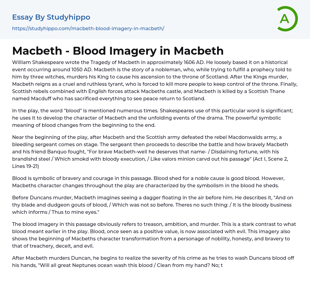 blood imagery in macbeth essay