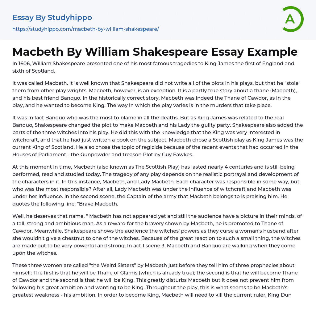 Macbeth By William Shakespeare Essay Example