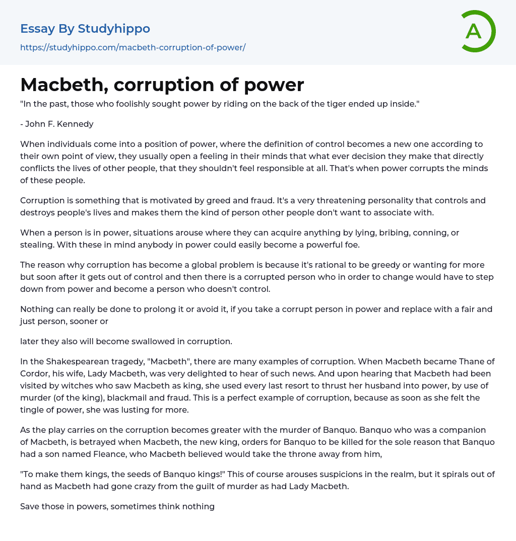 corruption and abuse of power essay