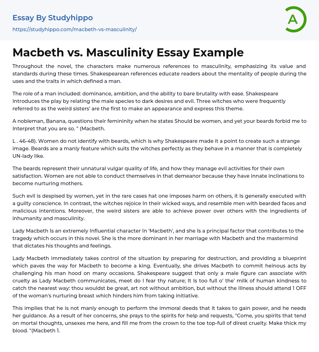 Macbeth vs. Masculinity Essay Example