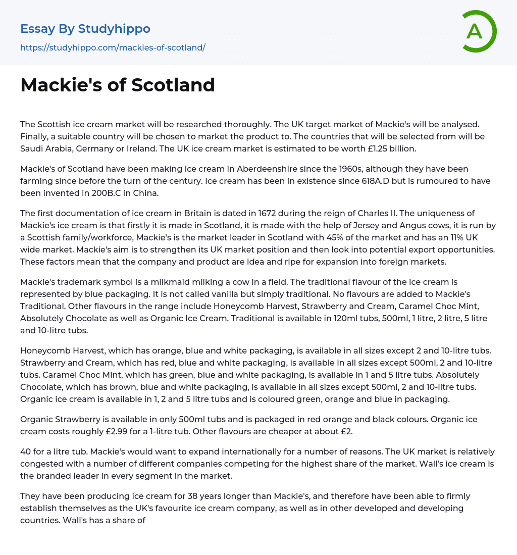 Mackie’s of Scotland Essay Example