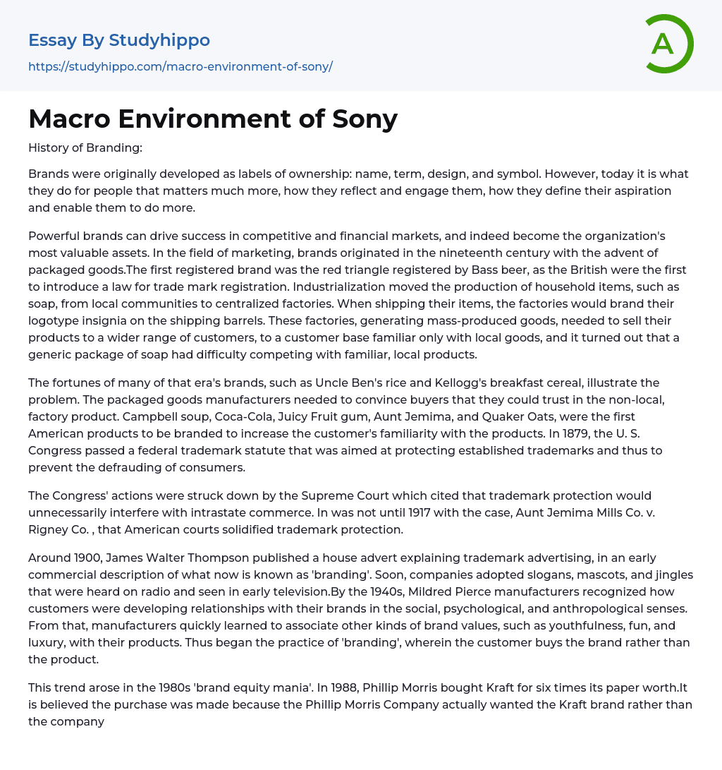 Macro Environment of Sony Essay Example