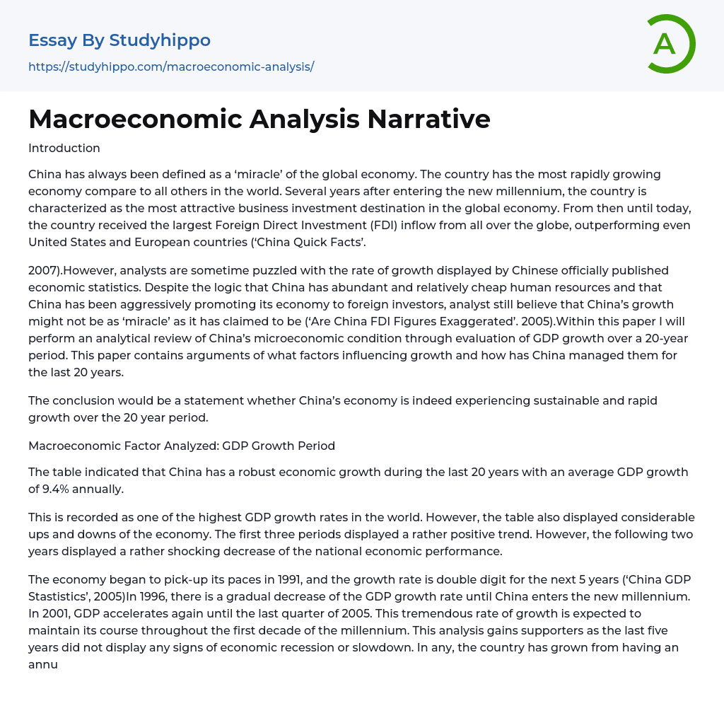 Macroeconomic Analysis Narrative Essay Example