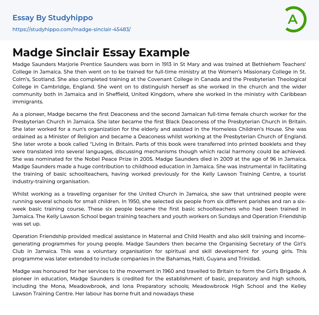 Madge Sinclair Essay Example