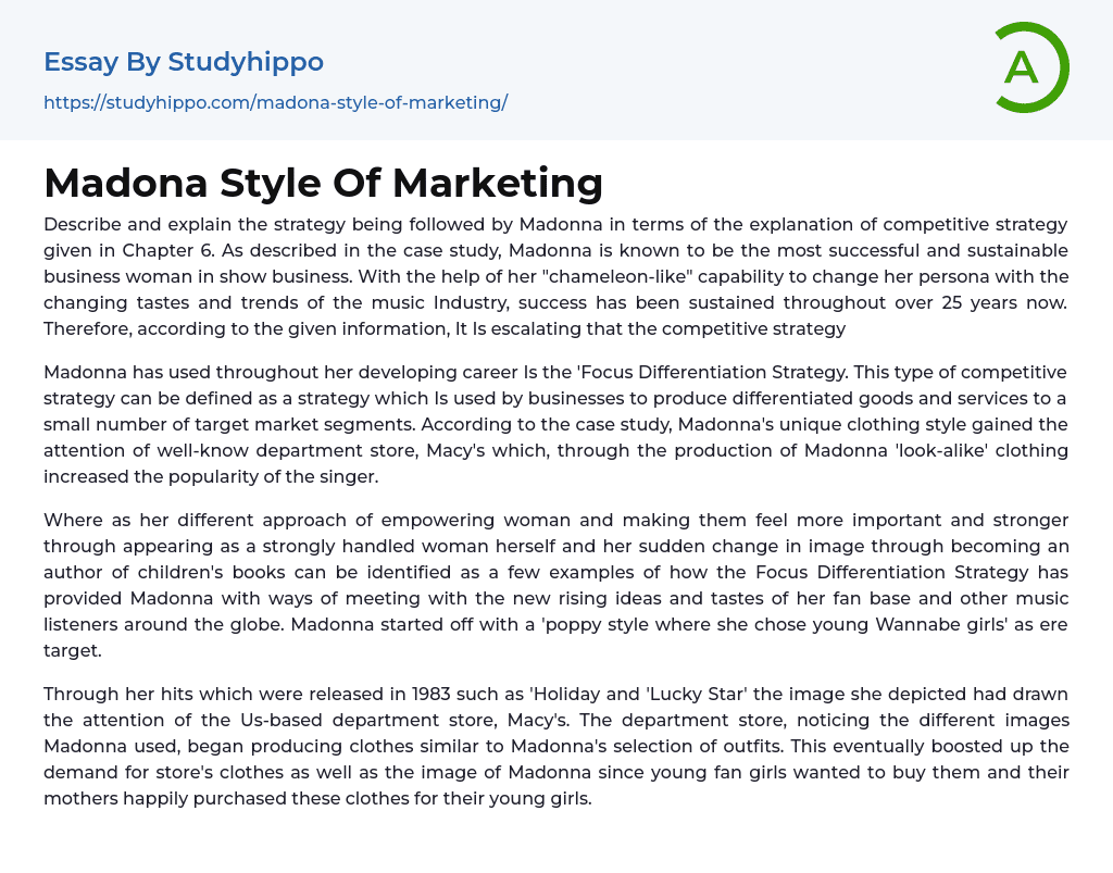 Madona Style Of Marketing Essay Example