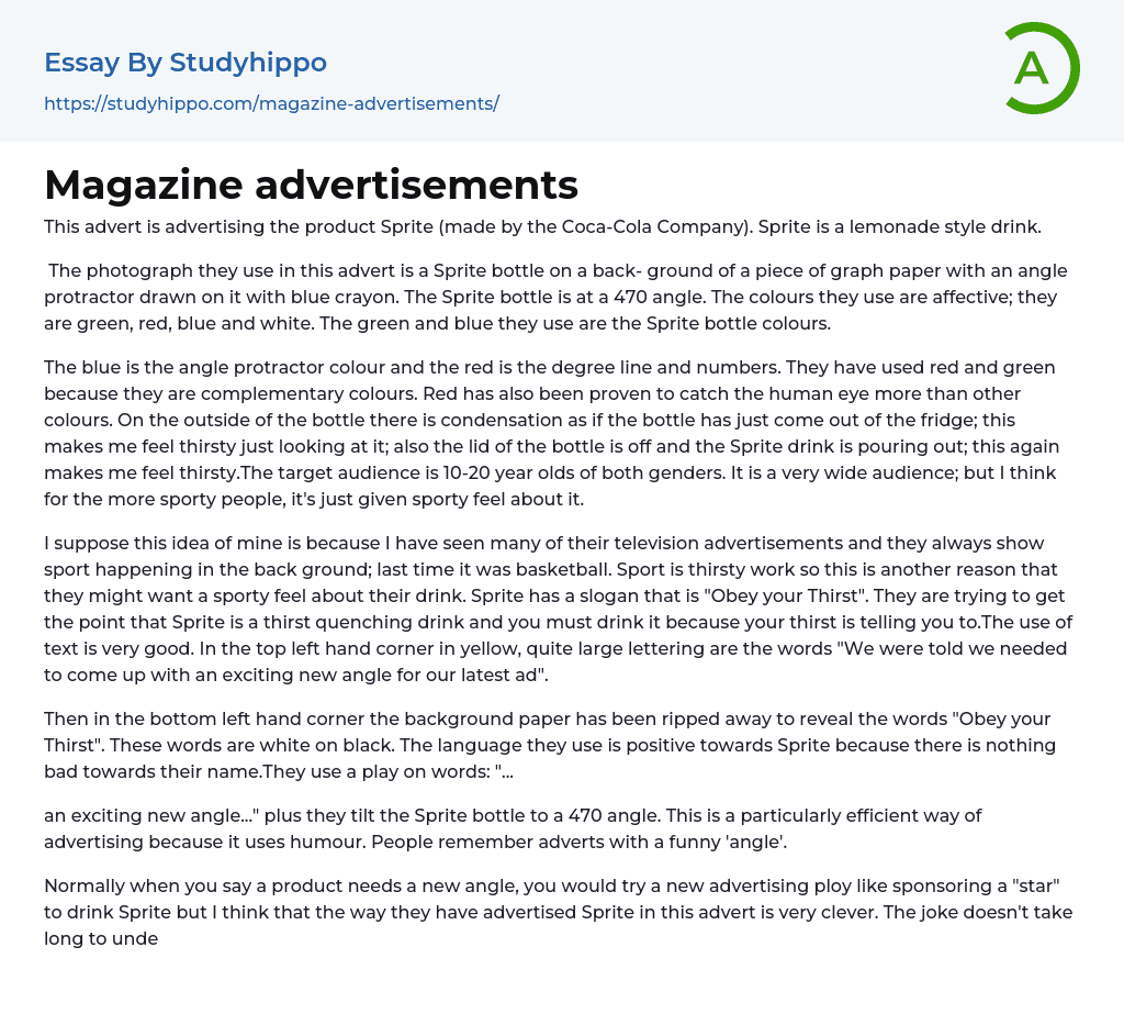 Magazine advertisements Essay Example