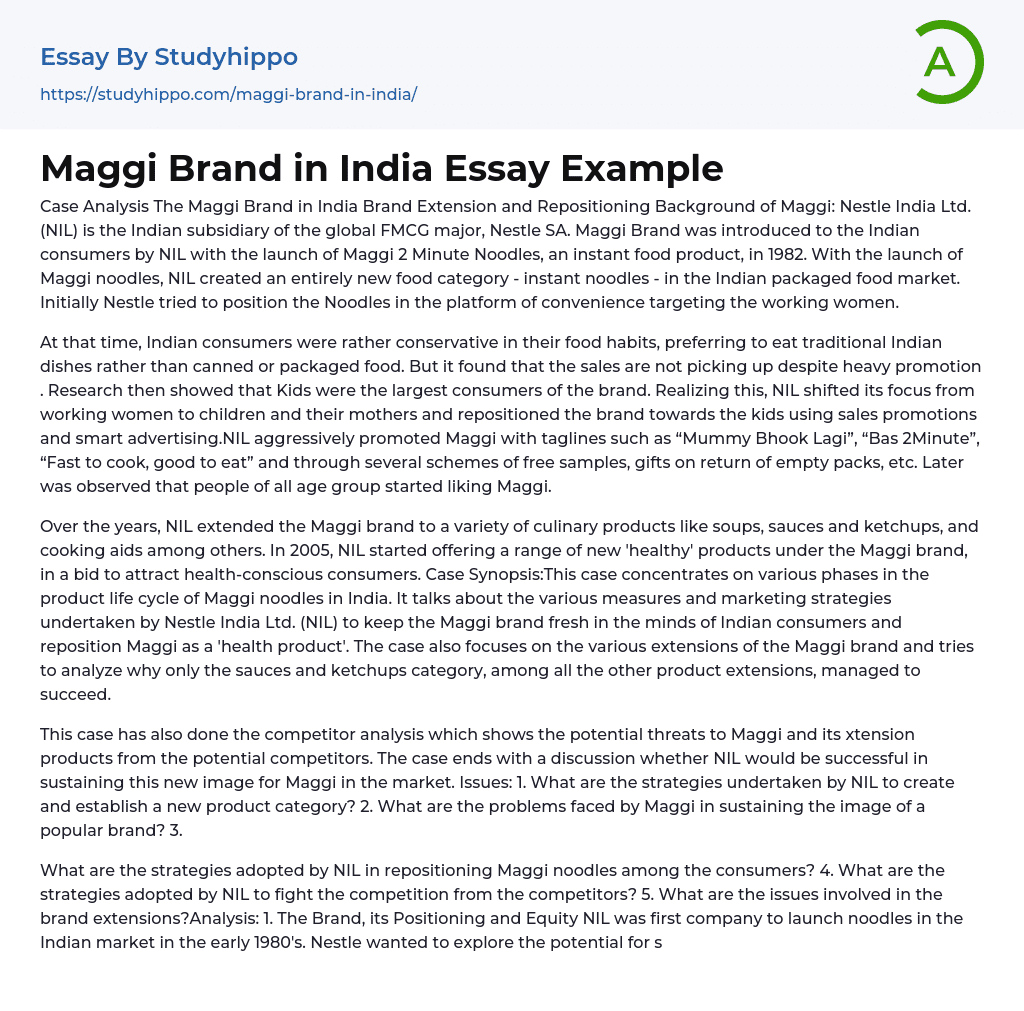 Maggi Brand in India Essay Example