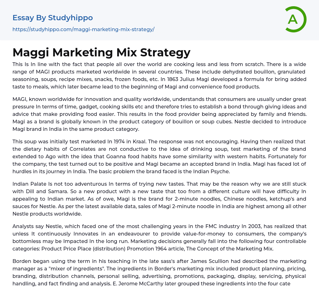 Maggi Marketing Mix Strategy Essay Example
