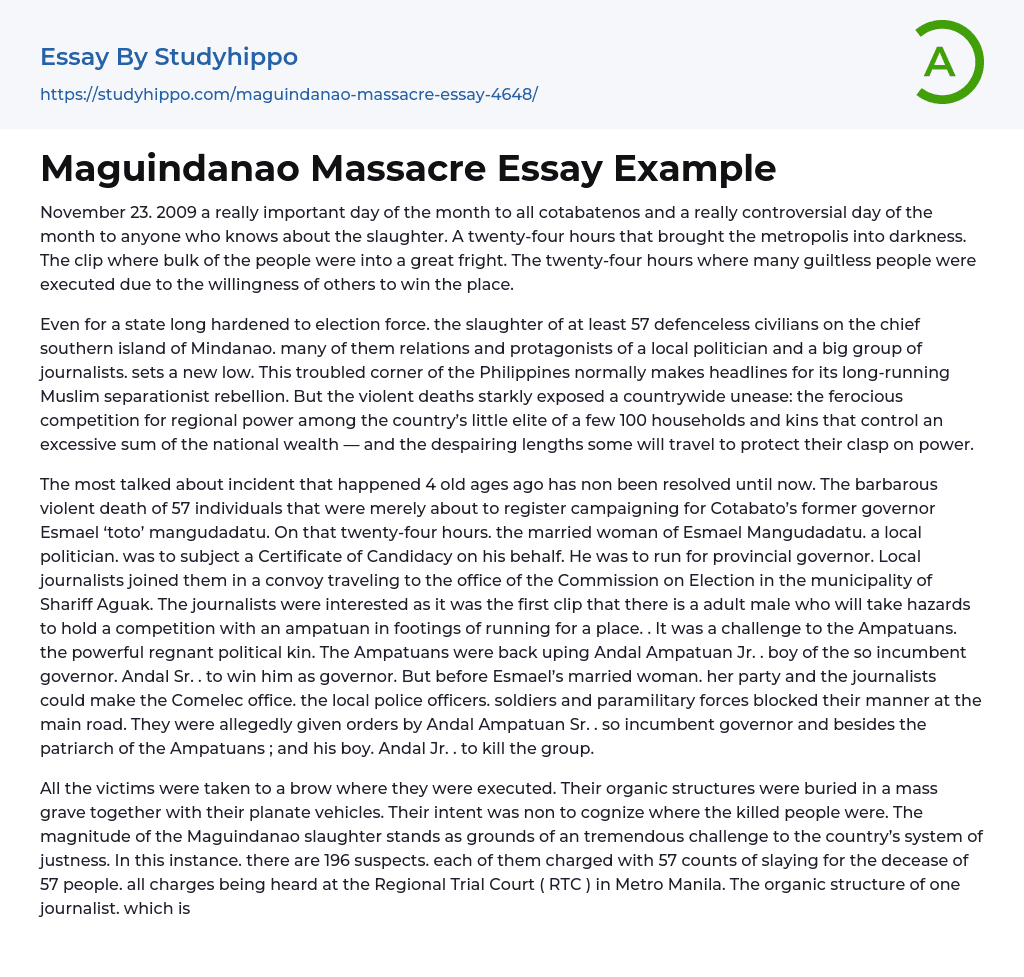 Maguindanao Massacre Essay Example