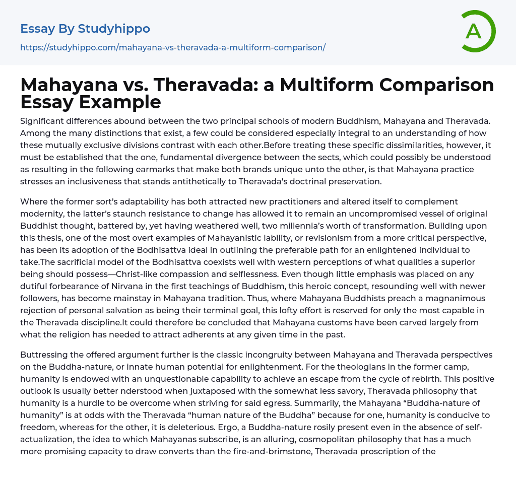 Mahayana vs. Theravada: a Multiform Comparison Essay Example