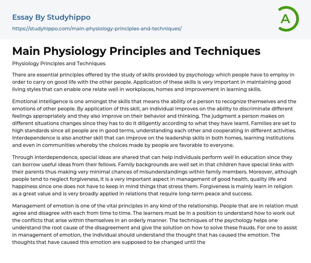Main Physiology Principles and Techniques Essay Example