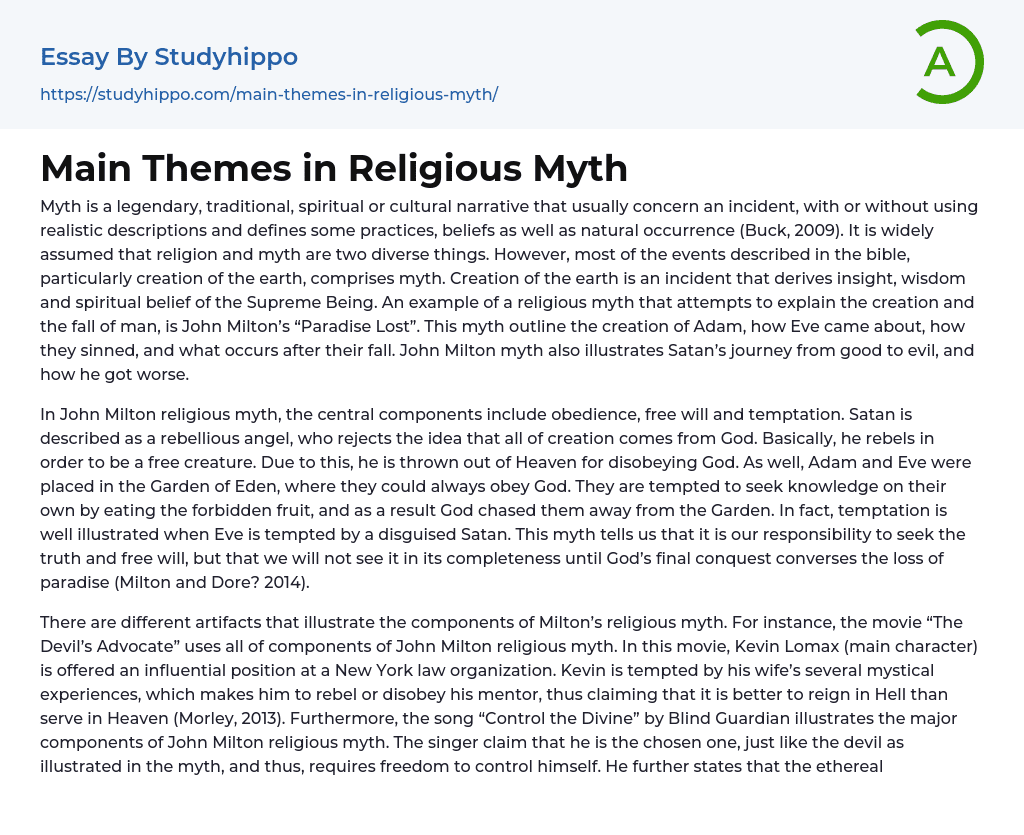 Main Themes in Religious Myth Essay Example