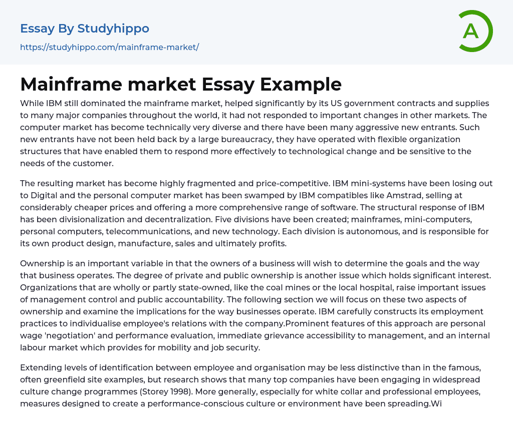 Mainframe market Essay Example