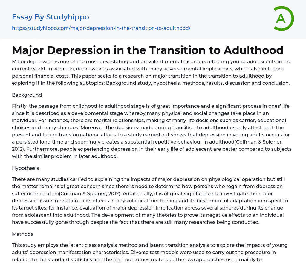 Major Depression in the Transition to Adulthood Essay Example