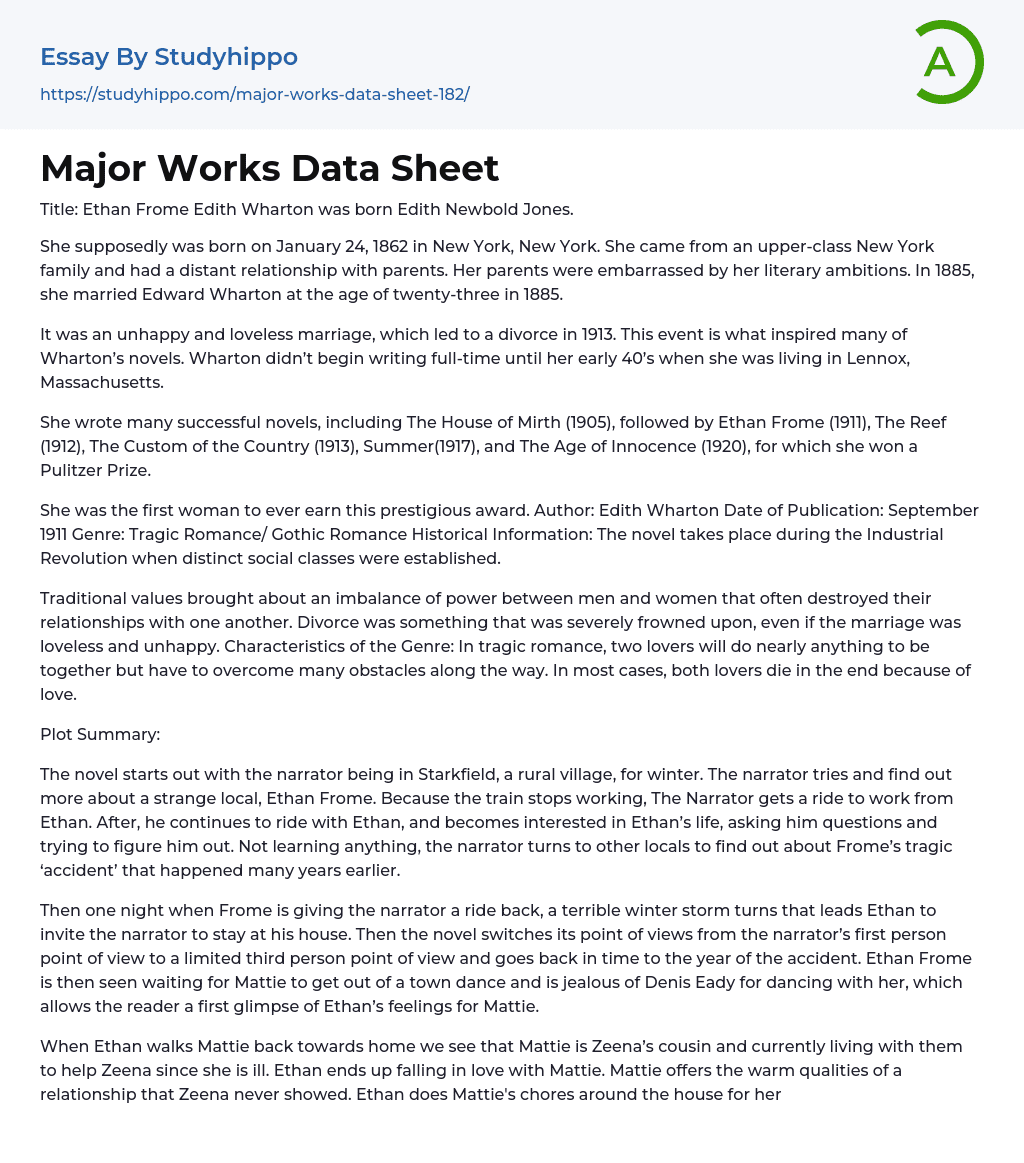 Major Works Data Sheet Essay Example