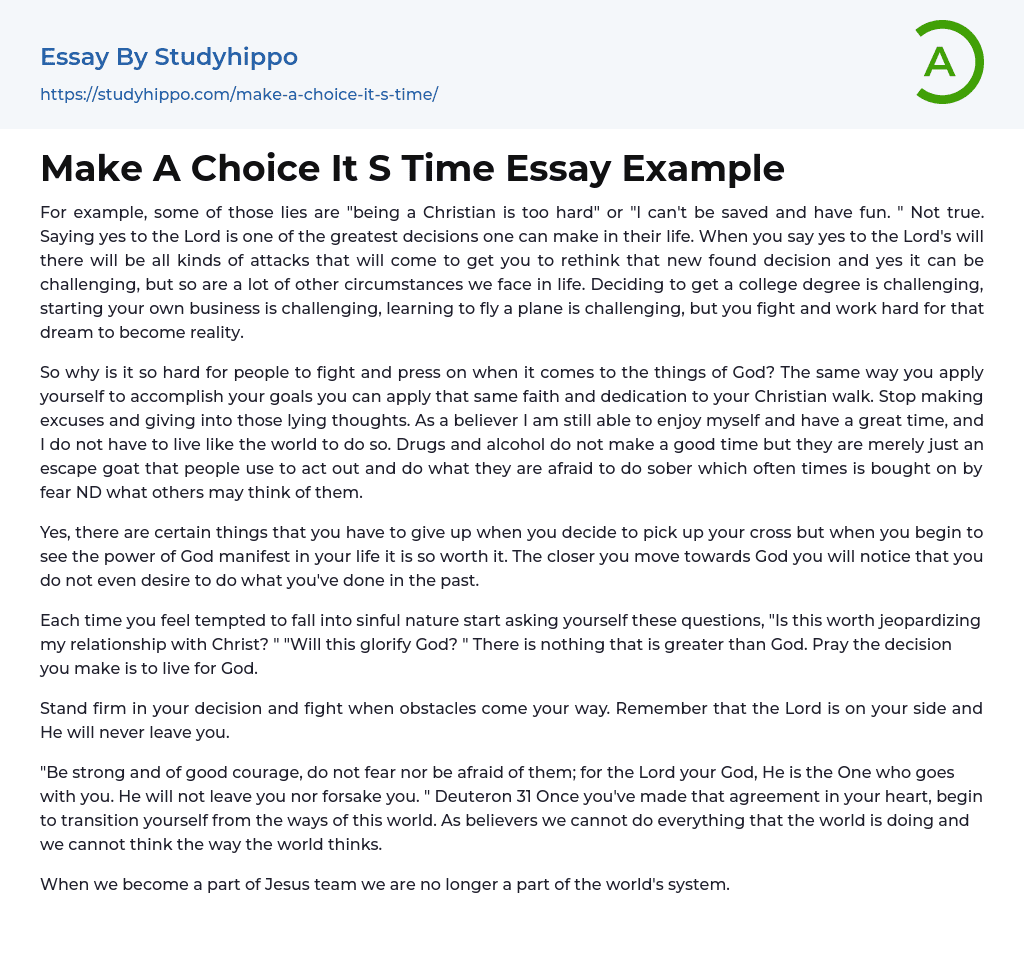 Make A Choice It S Time Essay Example