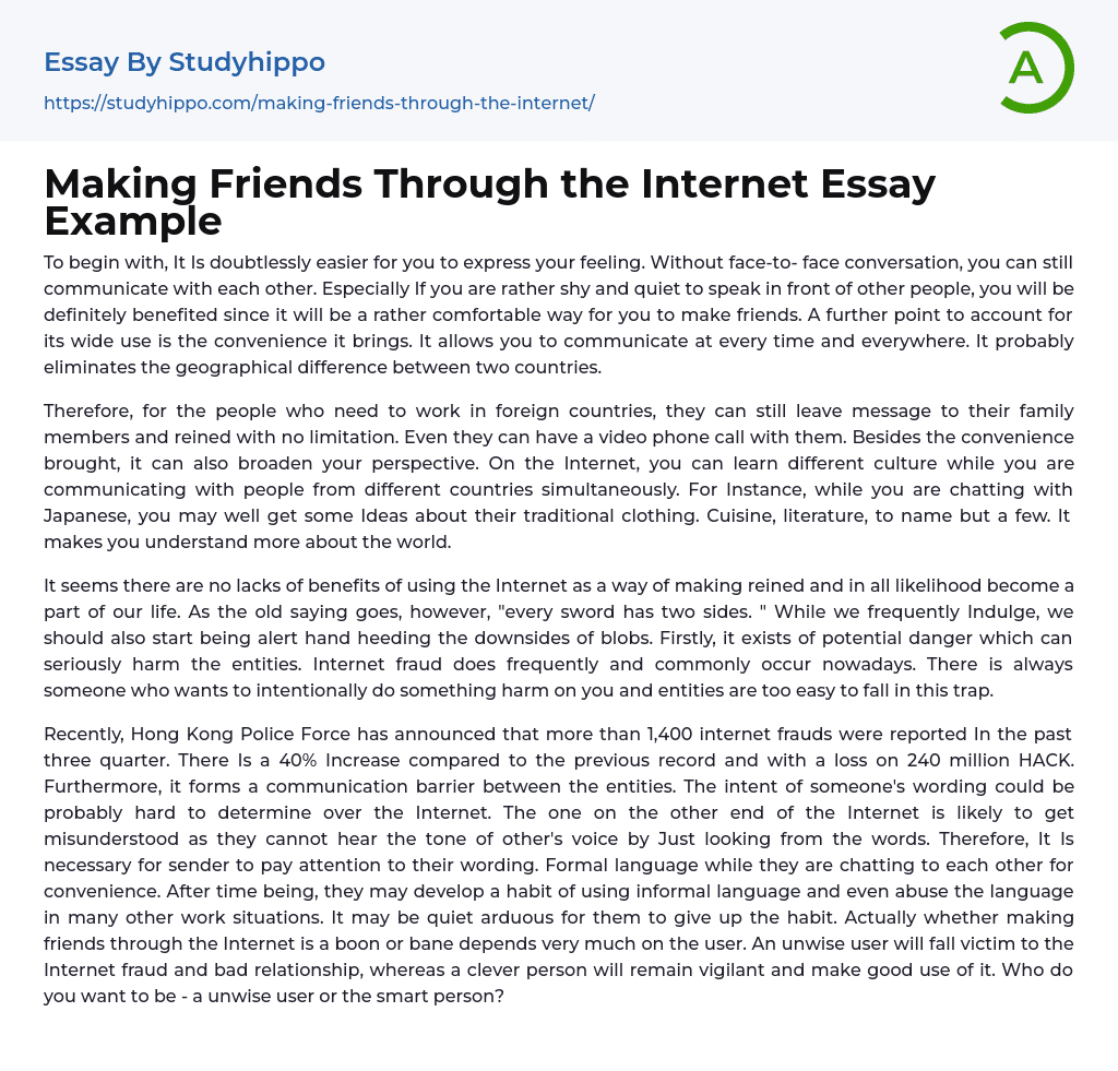 virtual friendship essay