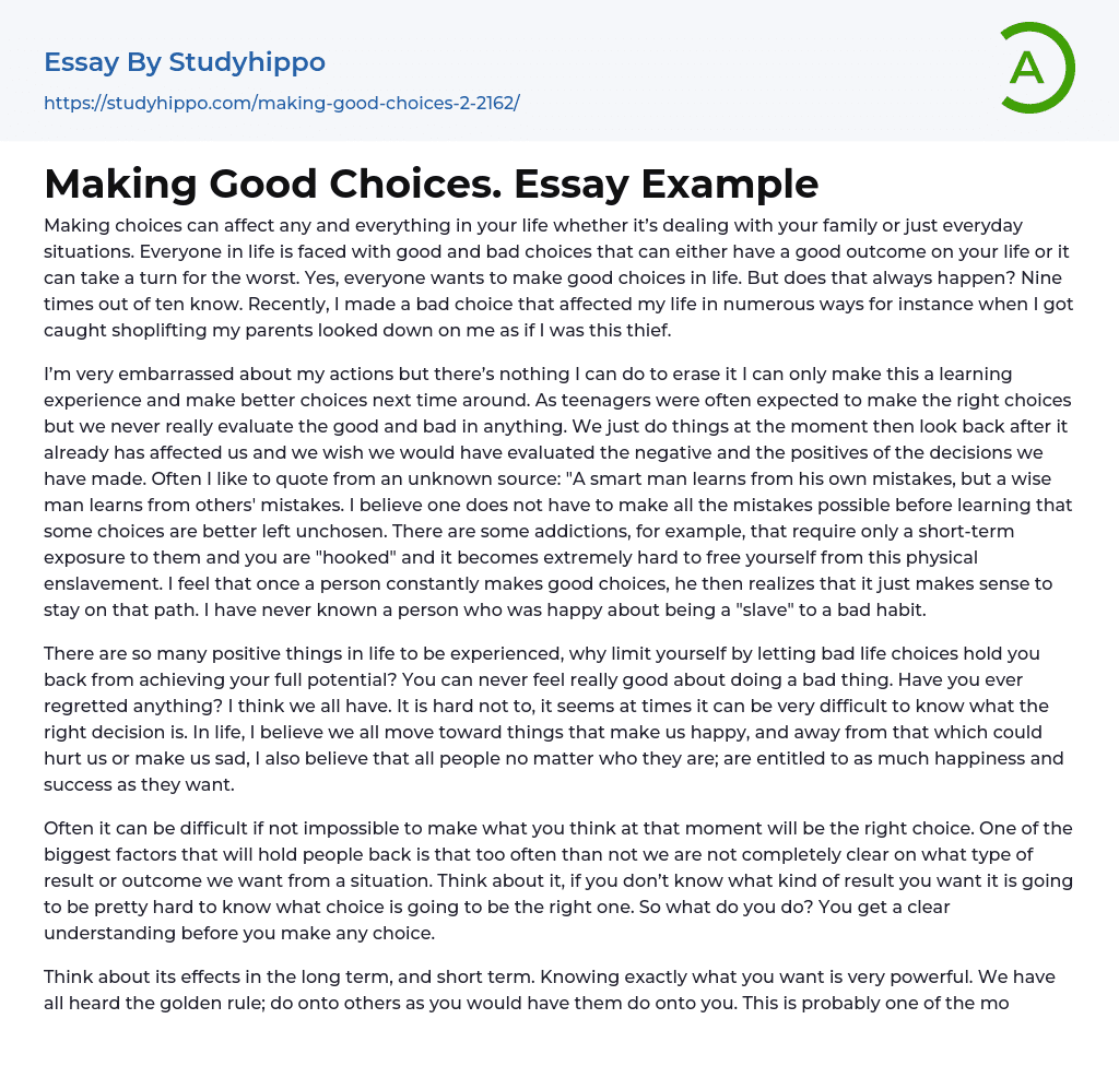 Making Good Choices. Essay Example