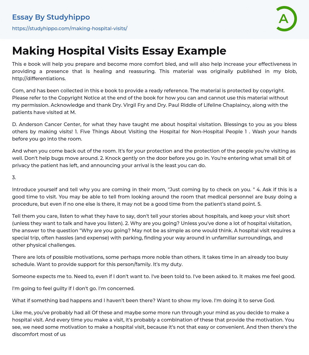 Making Hospital Visits Essay Example
