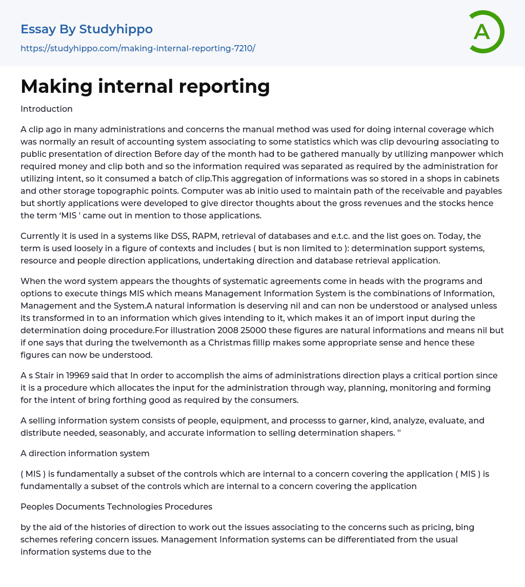 Making internal reporting Essay Example